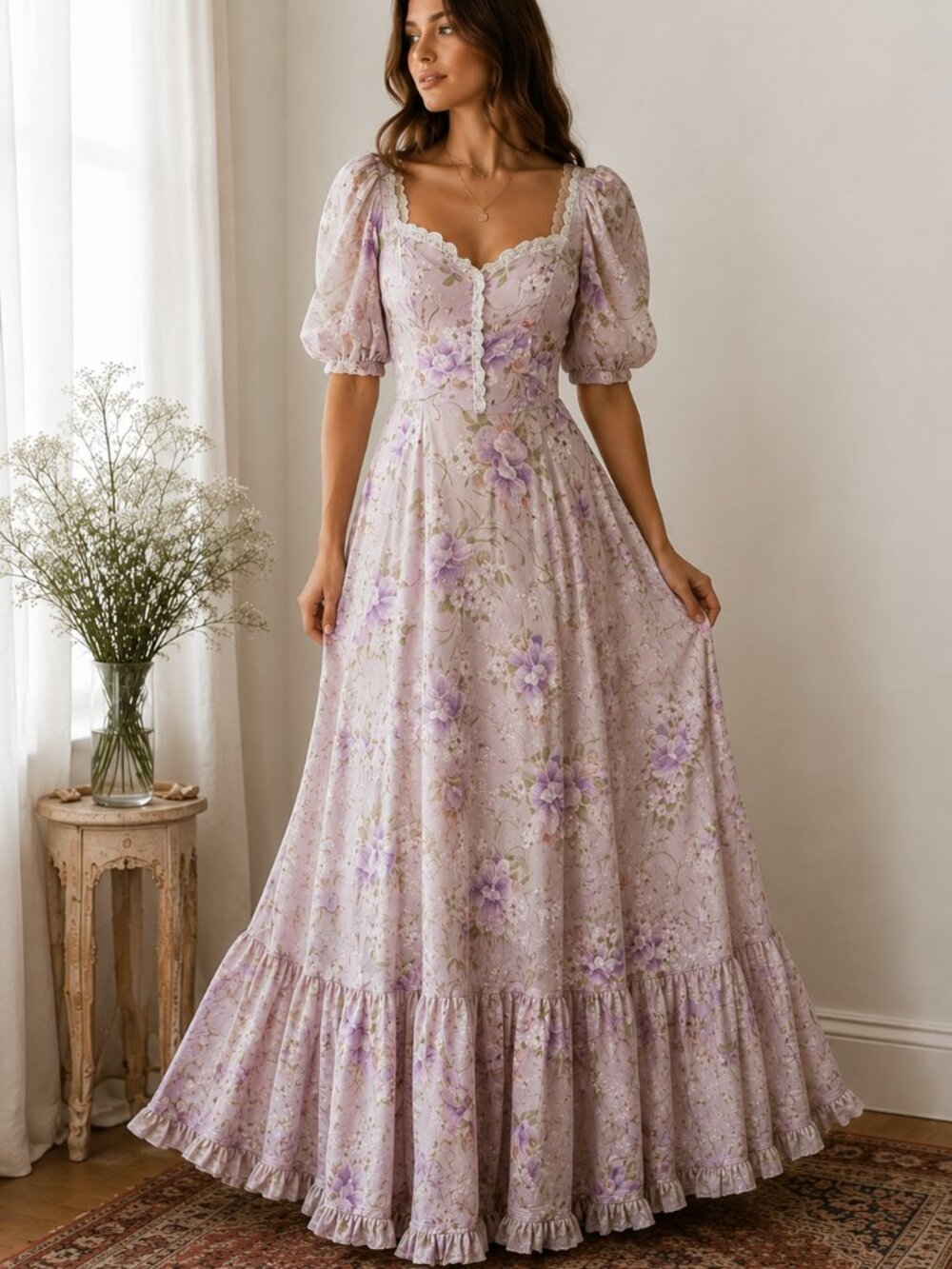 Vintage Gunne Sax Style Cottagecore Prairie Floral Maxi Dress Size Small